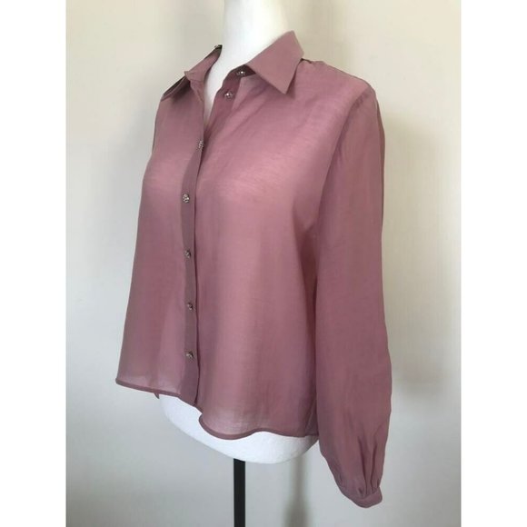 ZARA Blouse Top Size Medium Dusty Pink Diamante Buttons Semi Sheer - Picture 4 of 7